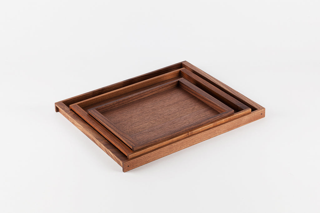 Set of Japanese Walnut Wood Trays